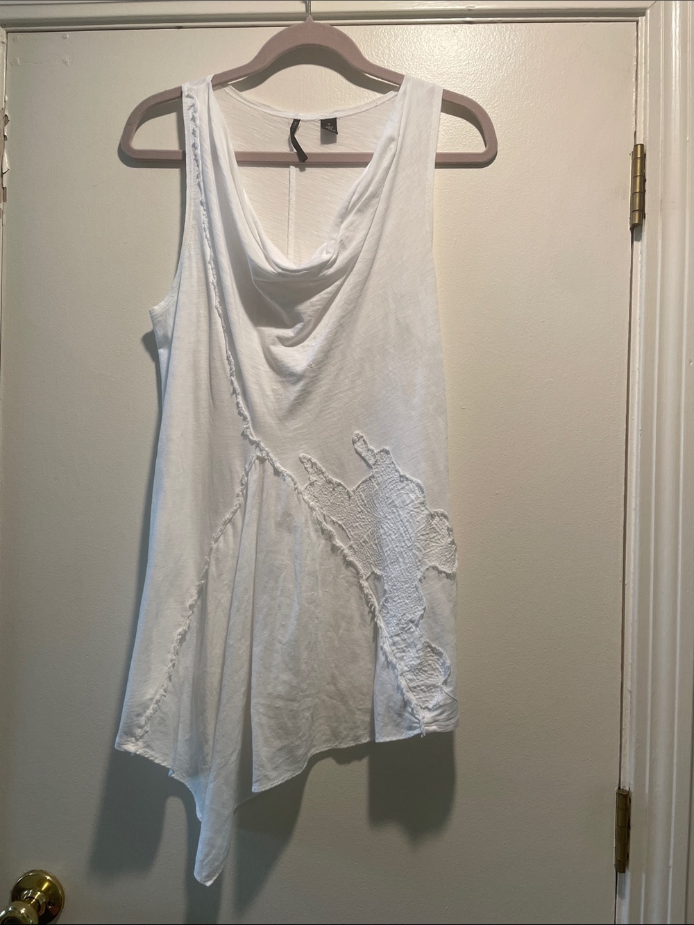 Issa & Co White Cotton Asymmetrical Draped Neck Tank Top